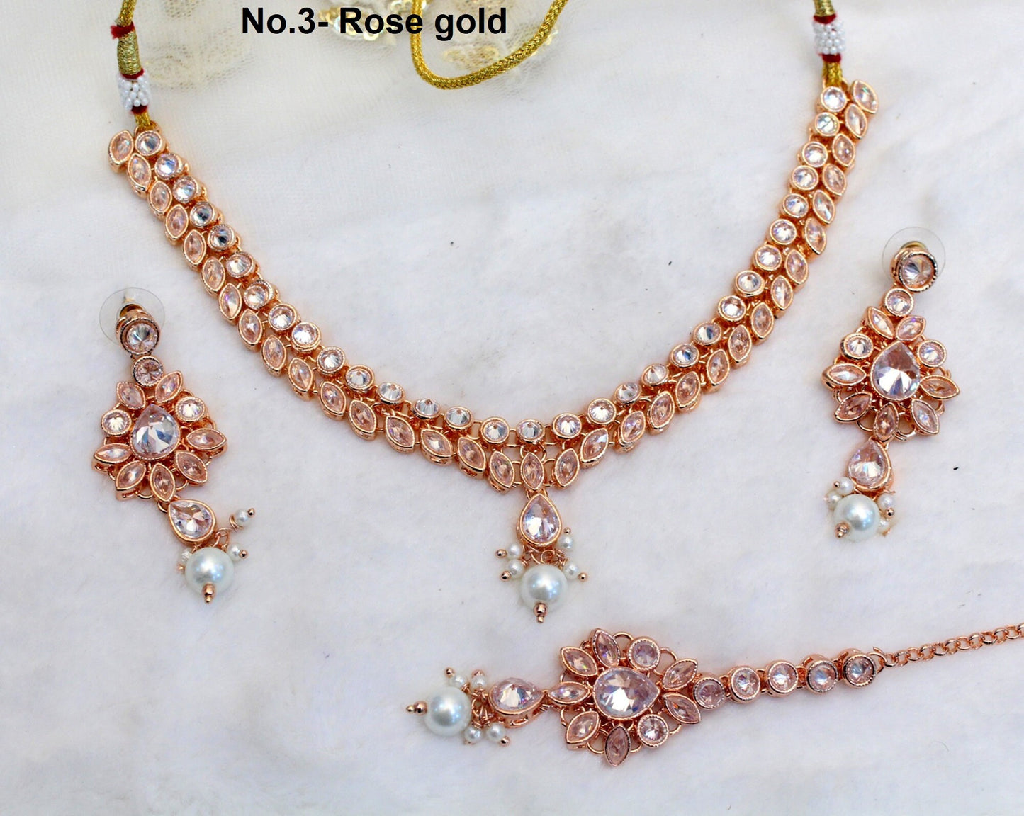 Necklace set /Rose Gold Necklace Set/ Bollywood Necklace Set/Indian Rose gold necklace set/Gold Bridesmaid Jewelry/Women Necklace