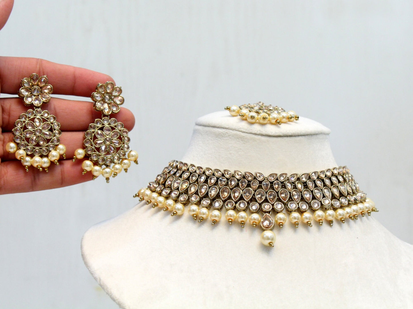 Indian  Jewellery/Dark gold, Gajri/ Grey necklace Set/Bollywood Gold Indian Jewellery Set /Bridesmaid sets