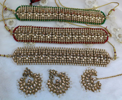 Indian  Jewellery Kundan choker set Necklace Set/Bollywood dark gold, peach, green, maroon choker  Necklace Jewellery Set