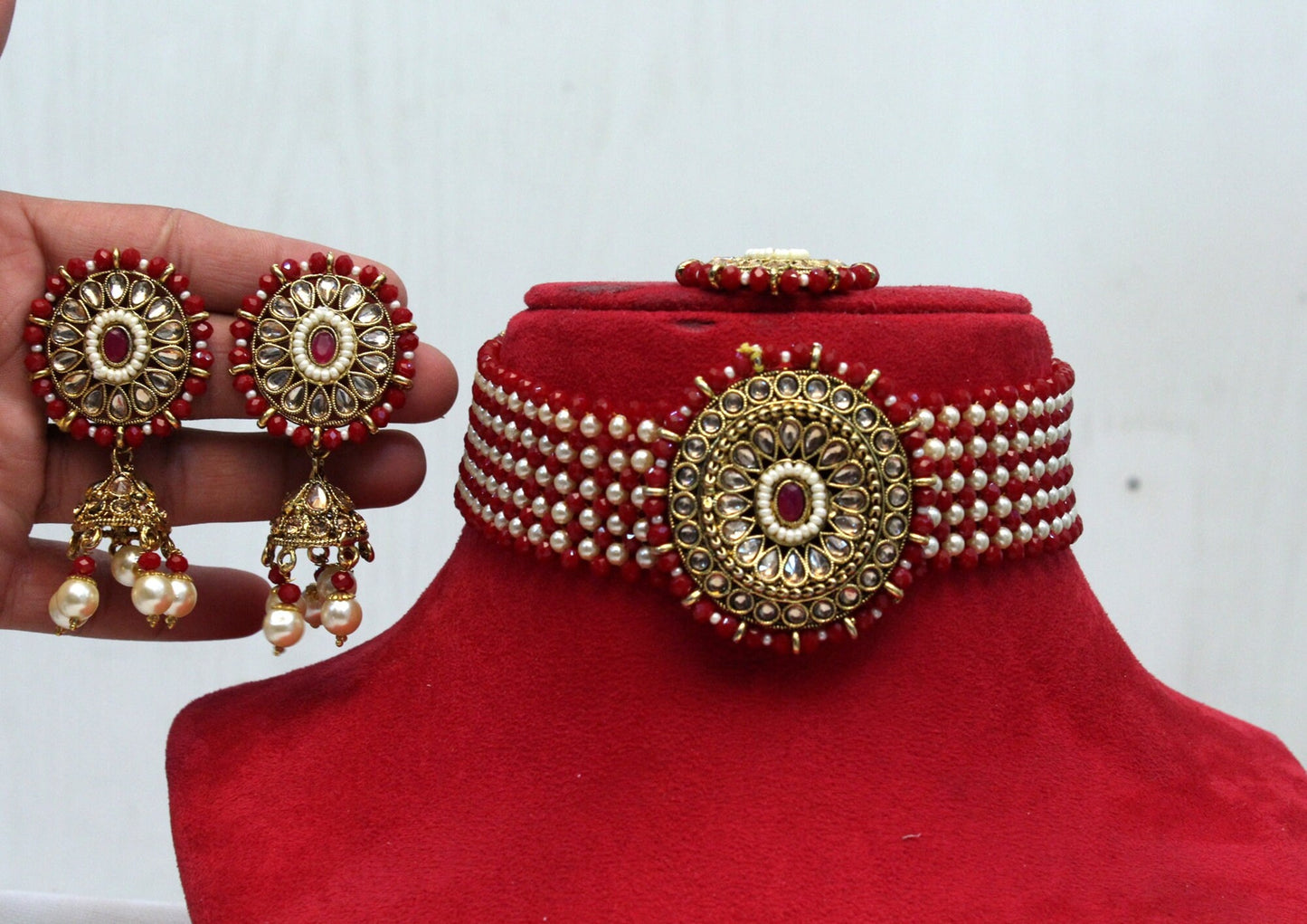 Indian  Jewellery Kundan choker set Necklace Set/Bollywood green, maroon choker  Necklace Jewellery Set