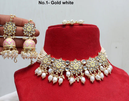 Indian Jewellery/Kundan Necklace Set /Bollywood Choker Style Gold Maroon Peach Green Necklace Set Wedding Bridal Ethnic Jewellery Set