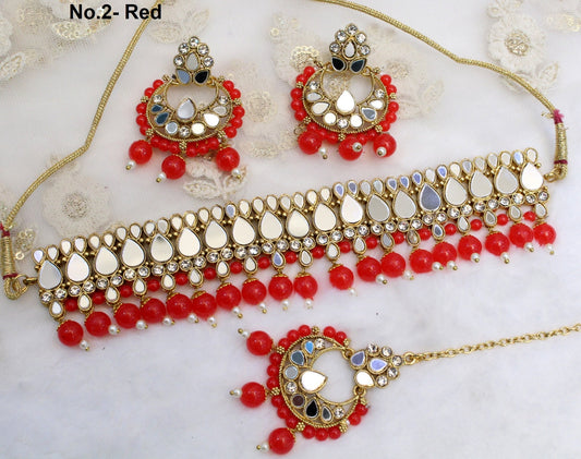 Indian Jewellery Gold mirror Kundan choker Set/ Bridal Bollywood Wedding Jewelry Set/Women choker Kundan Set/ Indian jewelery choker