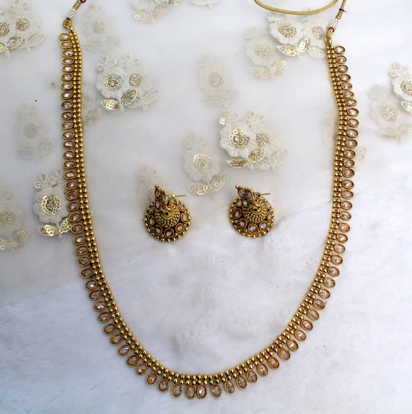 Indian Polki Long Necklace set  Jewellery / Bollywood Style Gold Finish South Indian wedding bridal Jewellery/gift for her