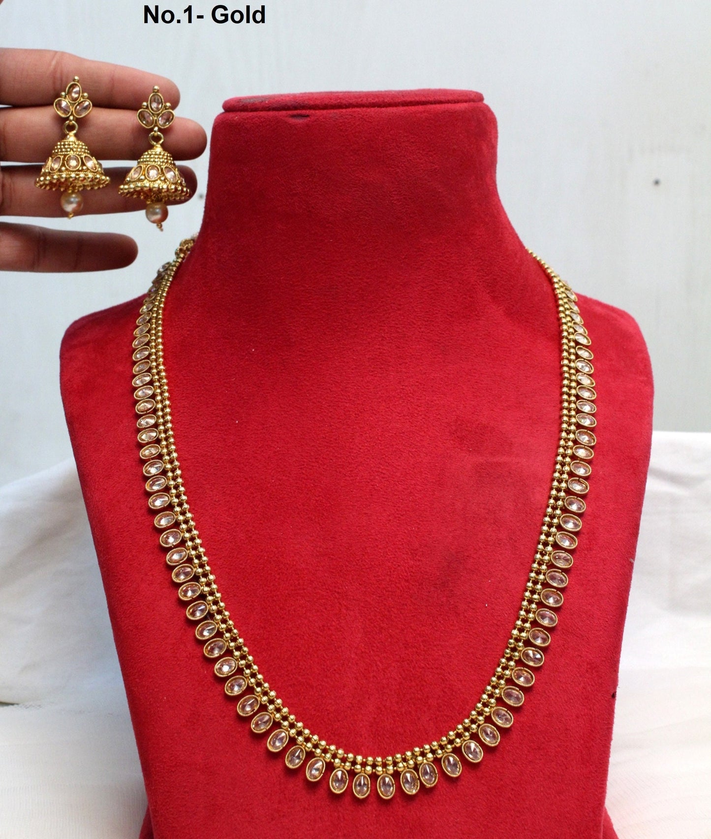 Indian Polki Long Necklace set  Jewellery / Bollywood Style Gold Finish South Indian wedding bridal Jewellery/gift for her