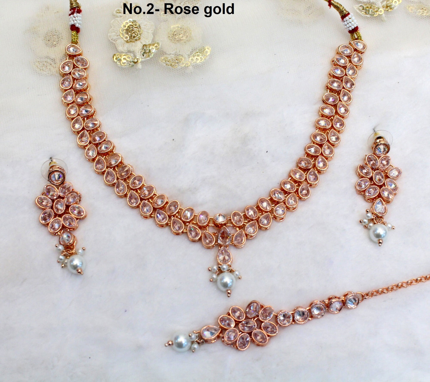 Necklace set /Rose Gold Necklace Set/ Bollywood Necklace Set/Indian Rose gold necklace set/Gold Bridesmaid Jewelry/Women Necklace