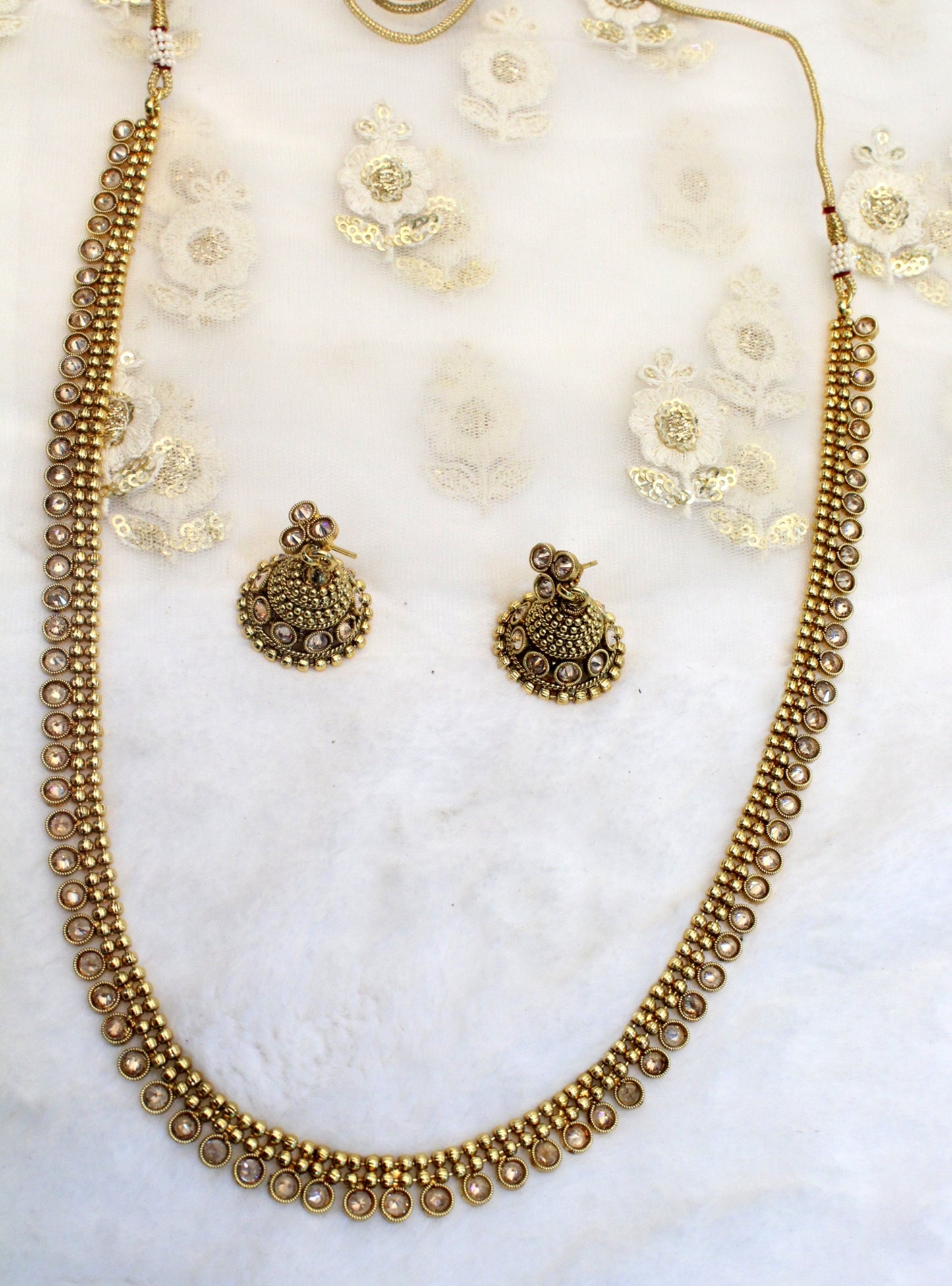 Indian Polki Long Necklace set  Jewellery / Bollywood Style Gold Finish South Indian wedding bridal Jewellery/gift for her