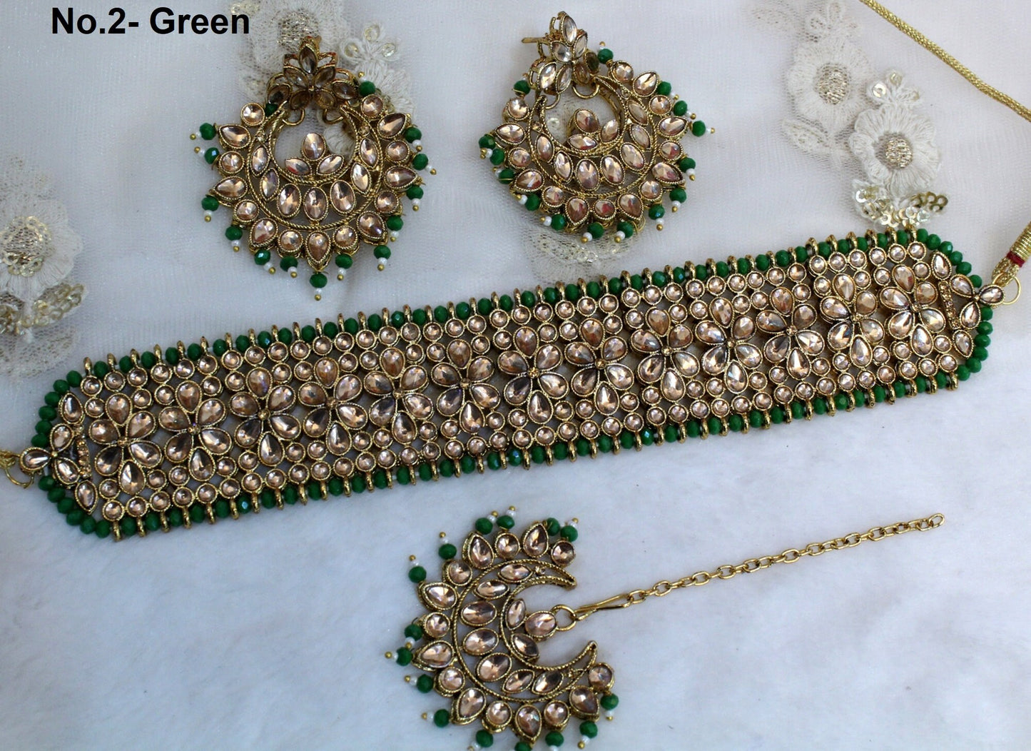 Indian  Jewellery Kundan choker set Necklace Set/Bollywood dark gold, peach, green, maroon choker  Necklace Jewellery Set