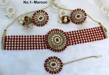 Indian  Jewellery Kundan choker set Necklace Set/Bollywood green, maroon choker  Necklace Jewellery Set