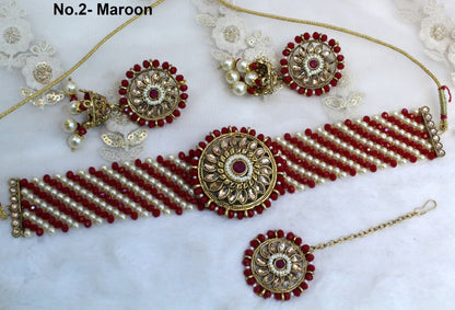 Indian  Jewellery Kundan choker set Necklace Set/Bollywood green, maroon choker  Necklace Jewellery Set