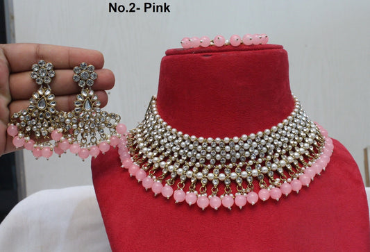 Indian Jewellery/Bridal Gold Bollywood Jewellery Necklace Set/Red , green, pink choker Jewelry/Wedding Kundan Semi Bridal Ethnic Set