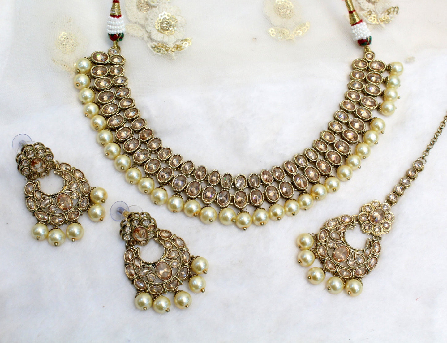 Ivory Indian  Jewellery/Mehndi polish dark gold necklace Set/Bollywood Gold Indian Jewelry Jewellery fairlawn Set /Bridesmaid sets