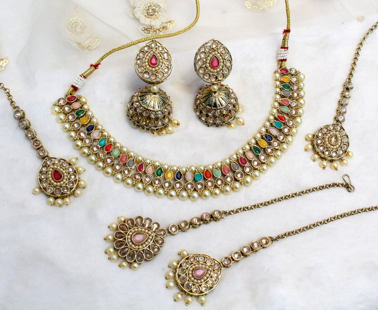 Indian  Jewellery/Mehndi polish dark gold necklace Set/Bollywood Gold Indian Jewelry Jewellery Set /Bridesmaid sets/ Champagne stones