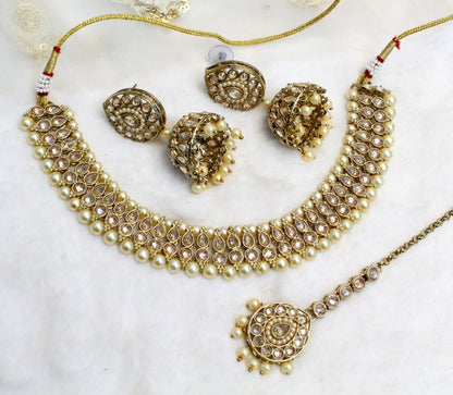 Indian  Jewellery/Mehndi polish dark gold necklace Set/Bollywood Gold Indian Jewelry Jewellery Set /Bridesmaid sets/ Champagne stones