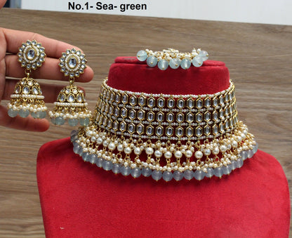 Indian Jewellery Kundan choker set Necklace Set/Bollywood Gold white, sea-green Mint,  peach choker  Necklace Jewellery dragon Set