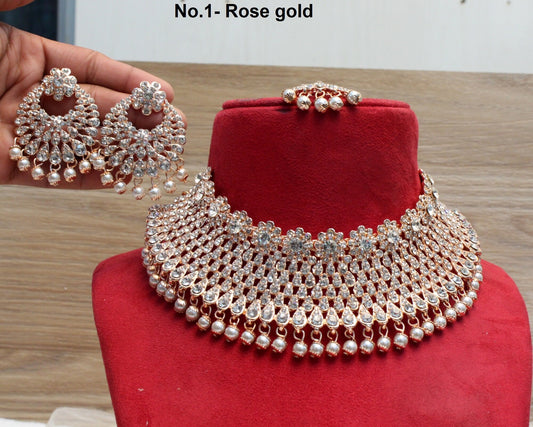 Indian jewellery choker set, Rose gold choker jewelry set, Bridal choker, Wedding choker jewelry, Bollywood jewellery