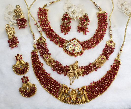 Indian Polki   Jewellery Necklace Set/ Bollywood Style Gold Finish temple jewelry South Indian bridal temple Jewellery