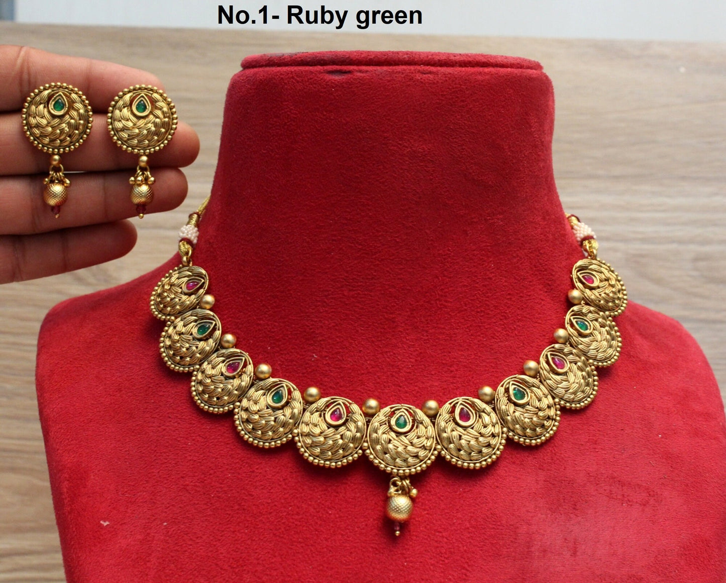 Indian Gold   Jewellery necklace set/Ruby green mat finish necklace Set Bollywood Style Gold Finish South Indian bridal Jewellery