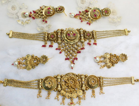 Indian Gold  Jewellery choker set/Gold finish ruby Choker Set Bollywood Style