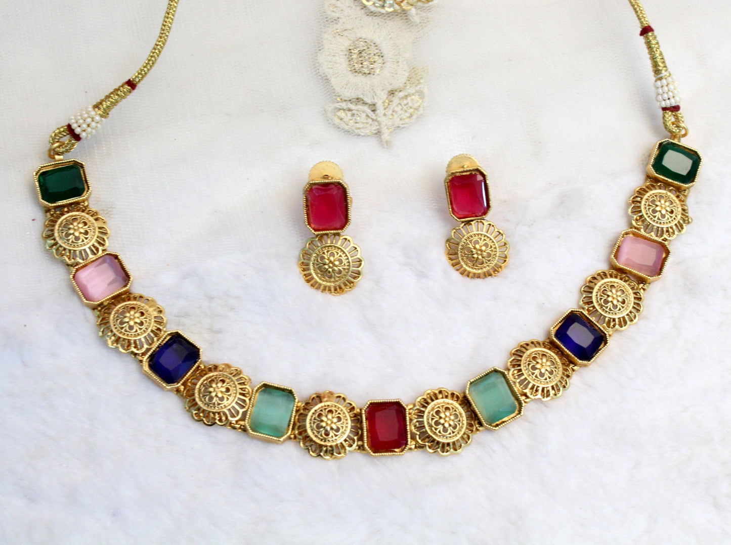 Indian Necklace  Jewellery Set/ Gold, Multicolor Bridal Wedding Bollywood Necklace Set/Brides maid set/Delicate sets