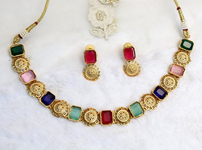 Indian Necklace  Jewellery Set/ Gold, Multicolor Bridal Wedding Bollywood Necklace Set/Brides maid set/Delicate sets