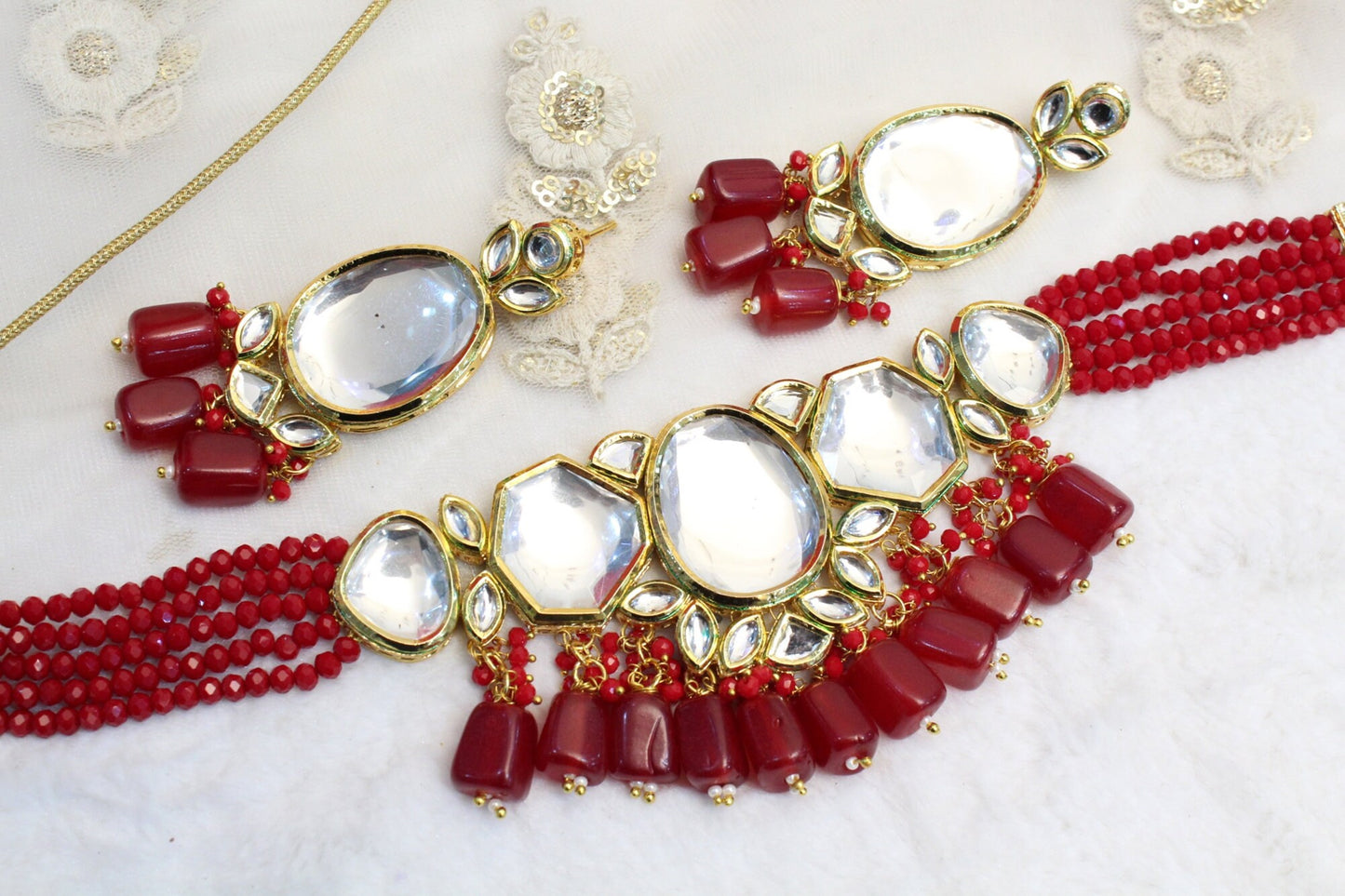 kundan Choker Set Earrings Set/Gold green, maroon choker set Indian Jewellery Necklace Set/Indian bridal Choker Set