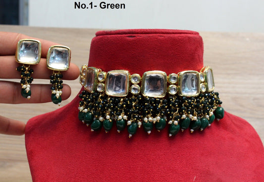 kundan Choker Set Earrings Set/Gold green, maroon choker set Indian Jewellery Necklace Set/Indian bridal kundan Choker Set