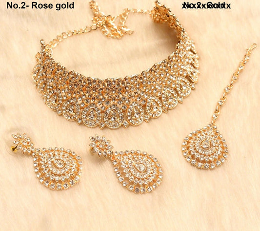 Choker Jewellery set /Rose Gold choker Necklace Set/ Bollywood Necklace Set/Indian choker necklace set/Gold Bridesmaid Jewelry/Women Necklace