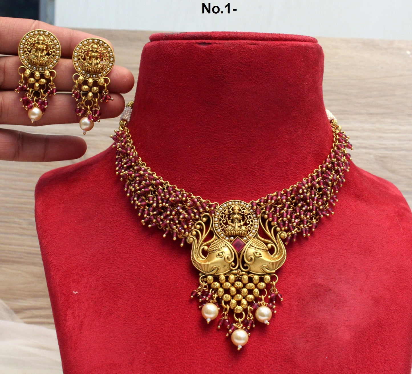 Indian Gold   Jewellery Necklace set/ Gold mat finish ruby Necklace Set Bollywood Style Gold Finish South Indian bridal Jewellery