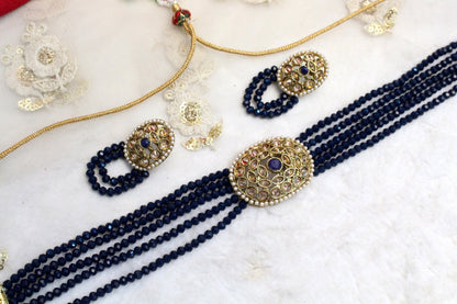 Indian Jewellery/Beaded blue, green Choker Set /Bollywood Choker Style Gold Necklace Set Wedding Bridal Ethnic Jewellery Set