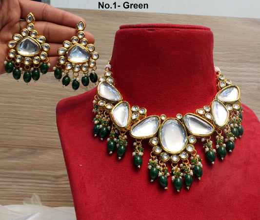 kundan necklace Set Earrings Set/Gold green, maroon necklace set Indian Jewellery Necklace Set/Indian bridal Choker Set