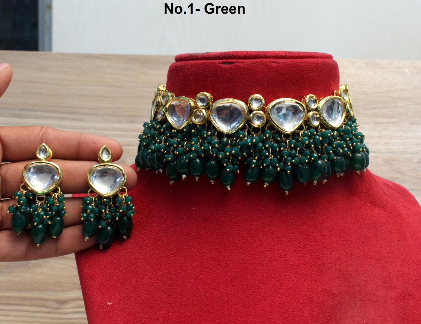 kundan Choker Set Earrings Set/Gold green choker set Indian Jewellery Necklace Set/Indian bridal kundan Choker Set