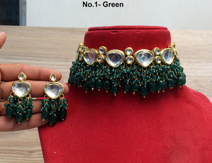 kundan Choker Set Earrings Set/Gold green choker set Indian Jewellery Necklace Set/Indian bridal kundan Choker Set