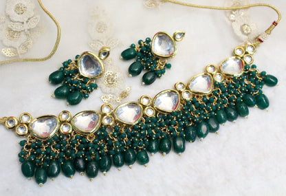 kundan Choker Set Earrings Set/Gold green choker set Indian Jewellery Necklace Set/Indian bridal kundan Choker Set