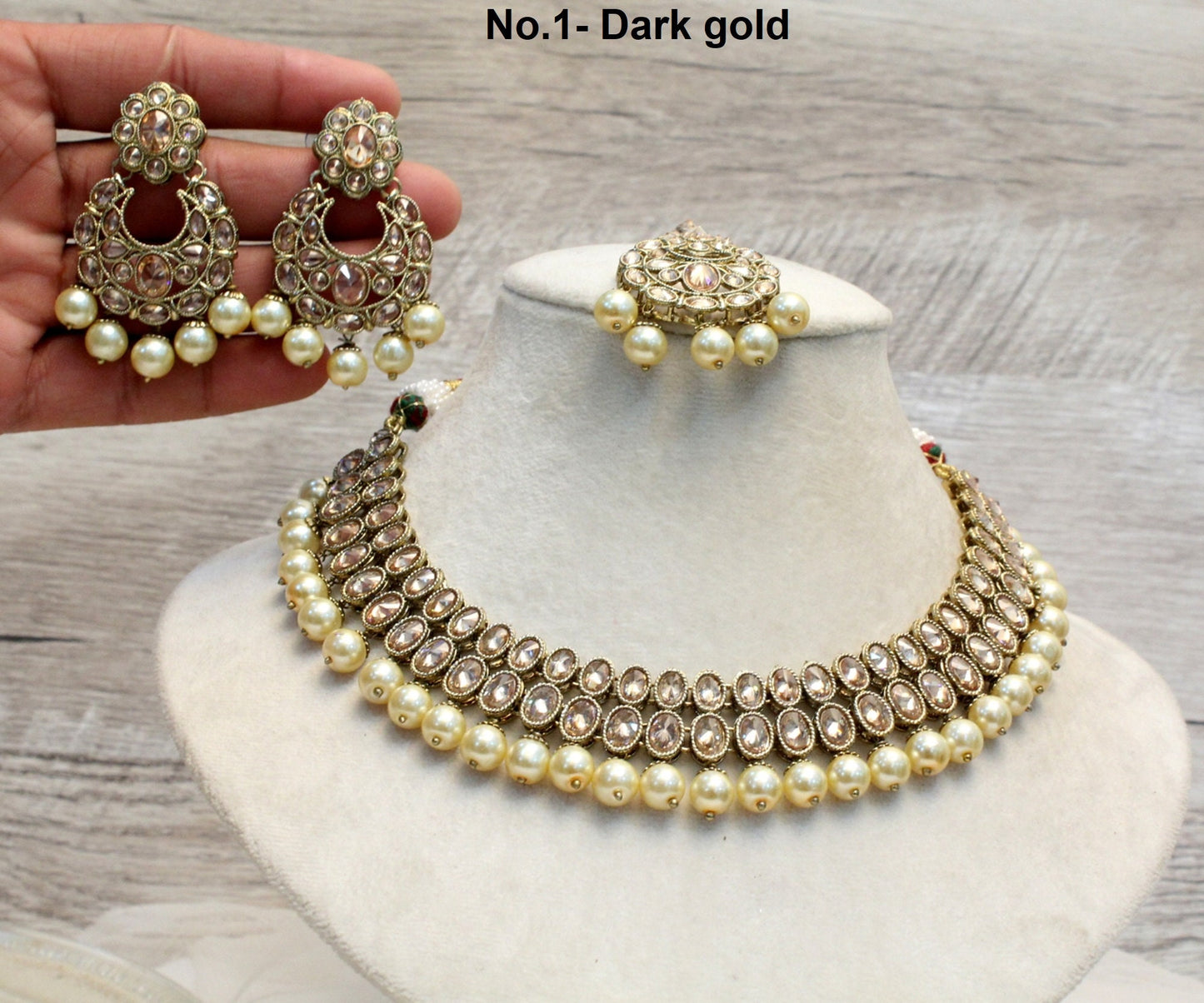 Ivory Indian  Jewellery/Mehndi polish dark gold necklace Set/Bollywood Gold Indian Jewelry Jewellery fairlawn Set /Bridesmaid sets