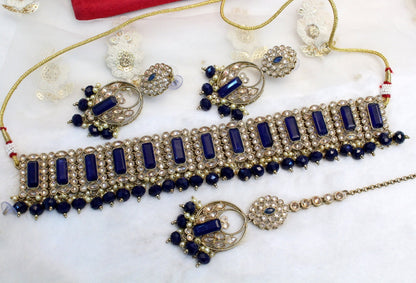 Buy Choker Set / Blue Jewellery set /Indian blue choker necklace set/Bridesmaid Jewellery/gift for her/ Wedding jewellery set