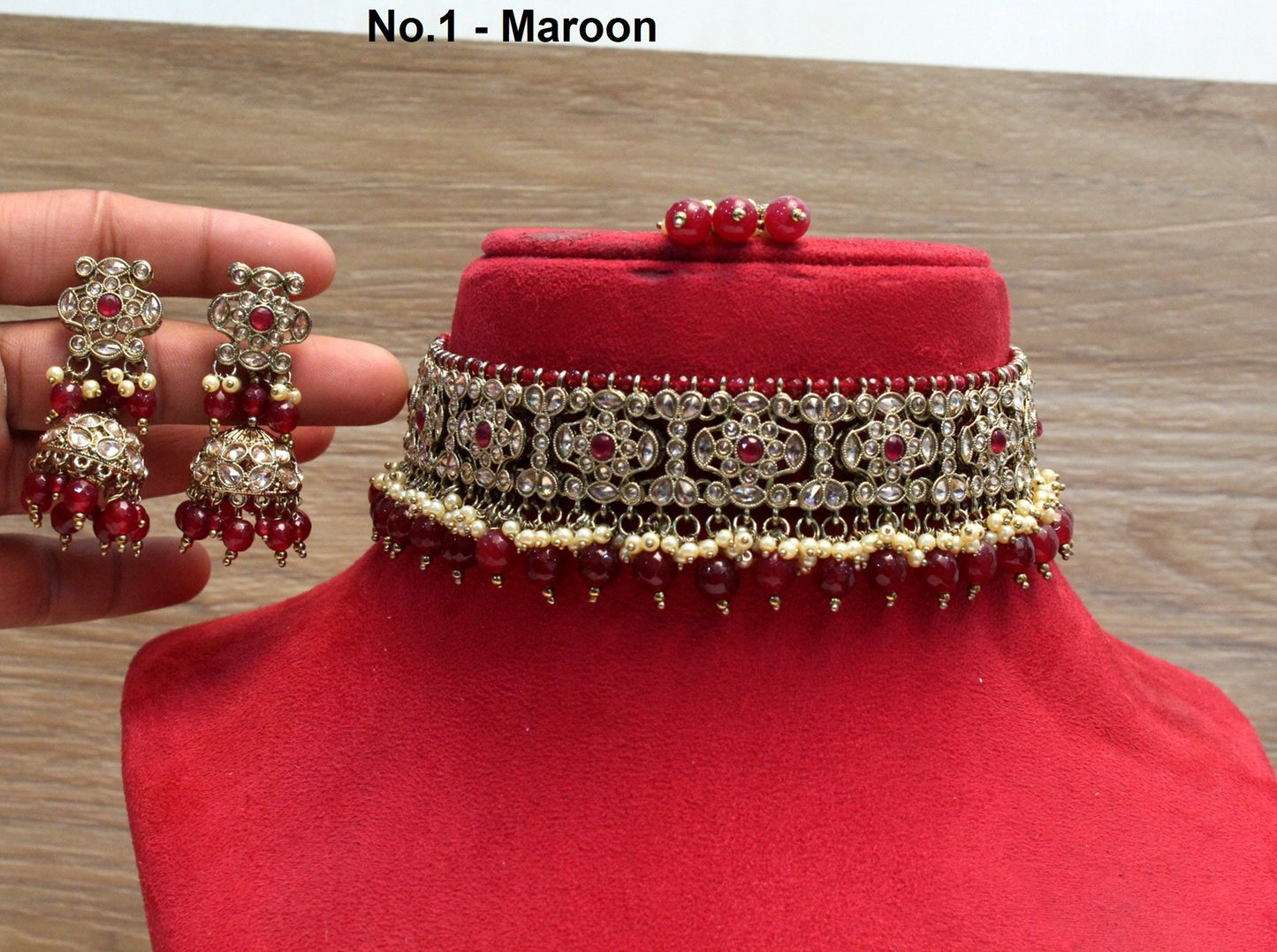 Buy Choker Set / maroon choker Jewellery set /Indian maroon choker necklace set/Bridesmaid Jewellery/gift for her