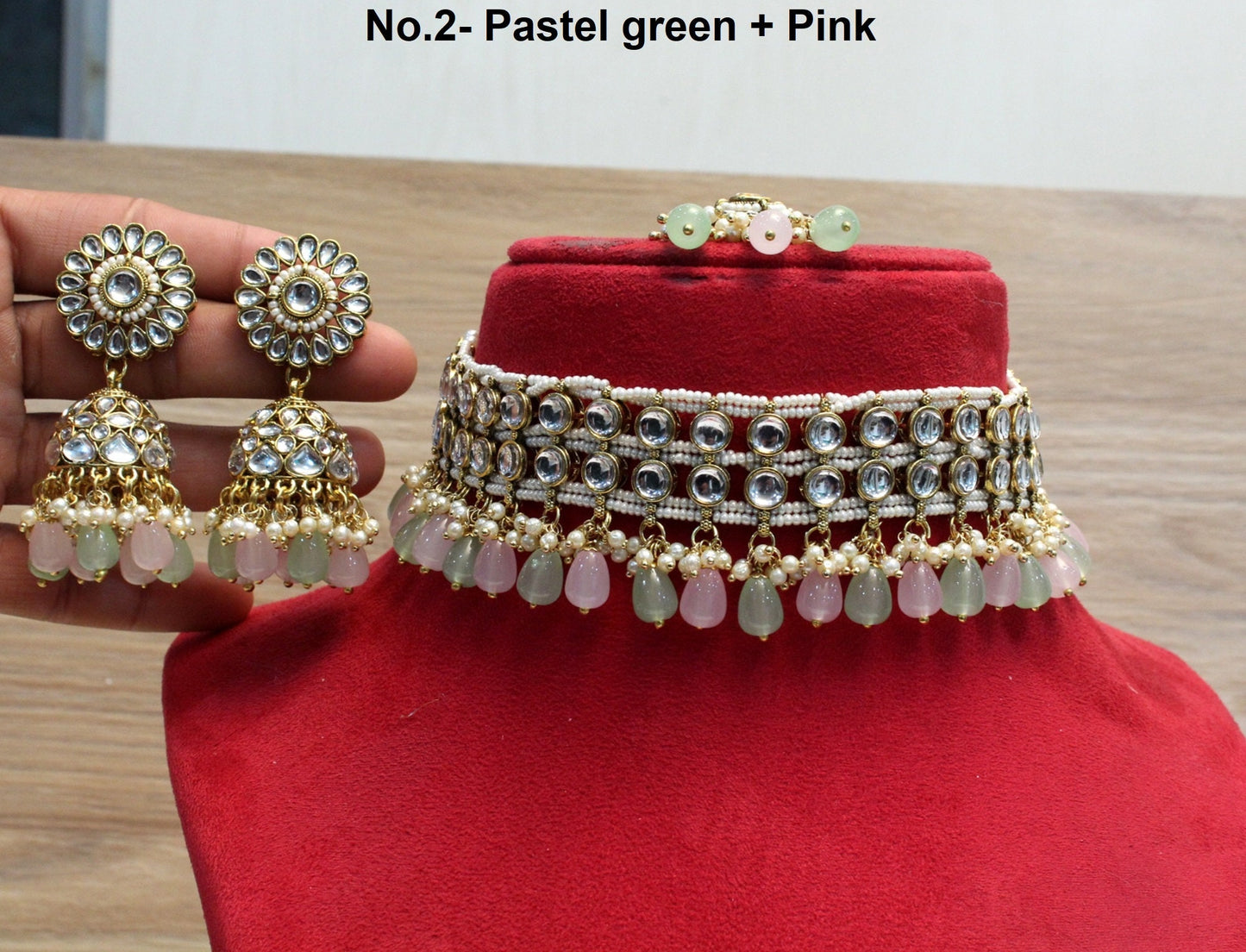 Indian Jewellery Kundan choker Set Necklace Set/Bollywood Pista Green Pink , sea-green Mint,  pink choker  Necklace Jewellery Set