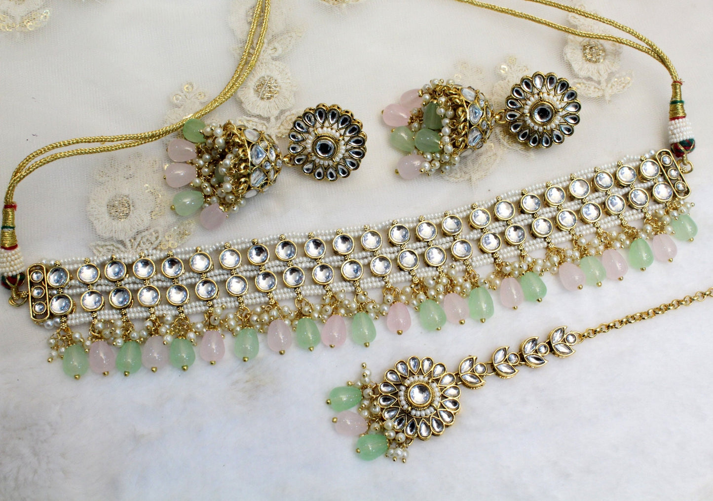 Indian Jewellery Kundan choker Set Necklace Set/Bollywood Pista Green Pink , sea-green Mint,  pink choker  Necklace Jewellery Set