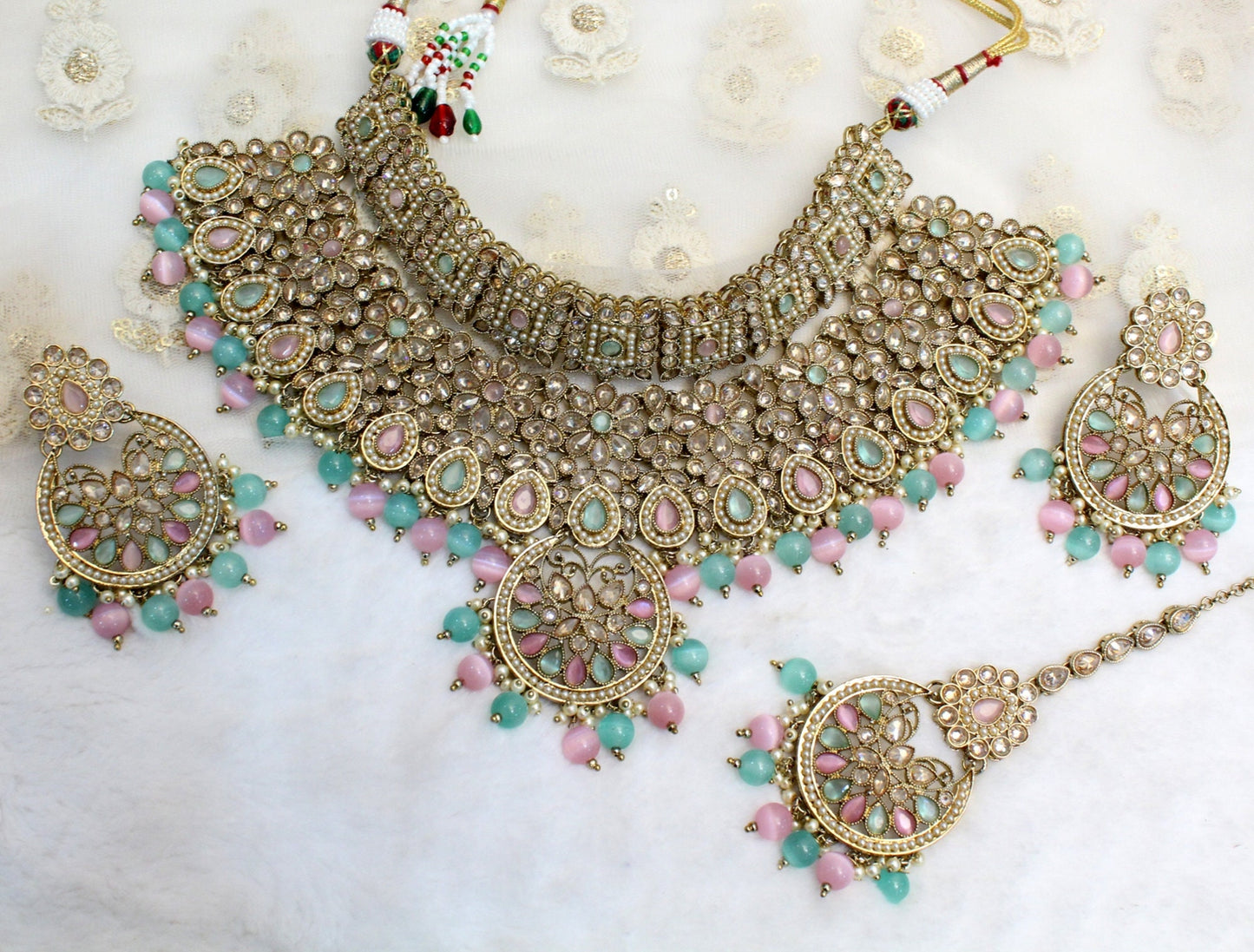 Buy Bridal Choker Set bridal Necklace Set/ sea green pink choker necklace Jewellery set /Indian necklace set/Bridesmaid Jewellery/gift for her