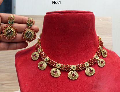 Indian Gold  Jewellery necklace set/Gold finish necklace Set Bollywood Style Gold Finish South Indian bridal Jewellery