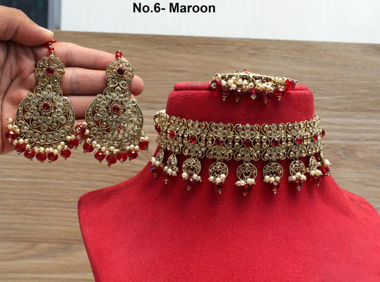 Buy Choker Set Dark gold Choker Set/ Bollywood Jewellery/dark gold Indian maroon, Gajjri choker set/ Bridesmaid Jewellery/Women Necklace set