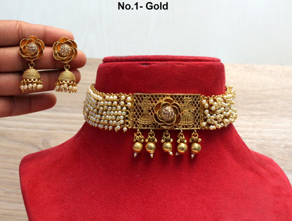 Indian Gold  Jewellery choker set/Gold Ruby green finish Choker Set Bollywood Style