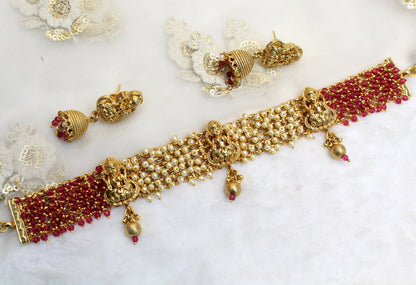 Indian Gold  Jewellery choker set/Gold Ruby green finish Choker Set Bollywood Style