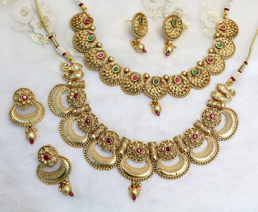 Indian Gold   Jewellery necklace set/Ruby green mat finish necklace Set Bollywood Style Gold Finish South Indian bridal Jewellery