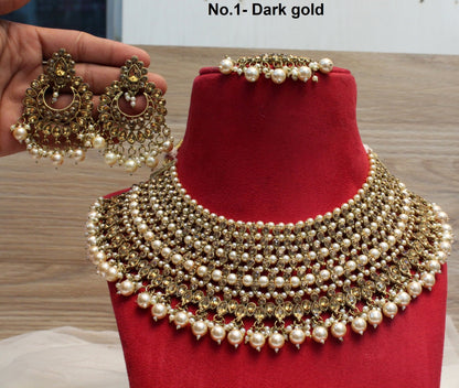 Necklace Set Indian Jewelry Jewellery Bridal dark Gold Necklace Earrings Tikka Tika Set/Indian necklace nisha Set