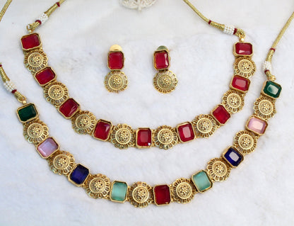 Indian Necklace  Jewellery Set/ Gold, Multicolor Bridal Wedding Bollywood Necklace Set/Brides maid set/Delicate sets