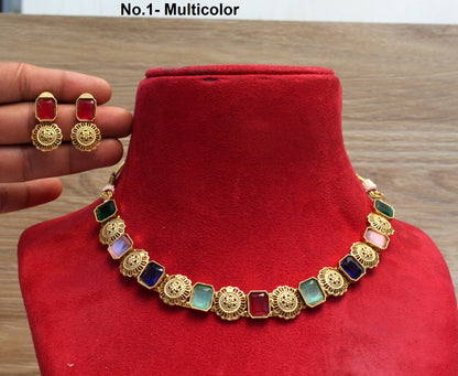 Indian Necklace  Jewellery Set/ Gold, Multicolor Bridal Wedding Bollywood Necklace Set/Brides maid set/Delicate sets