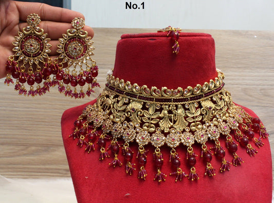 Indian Kundan Necklace Jewelry Jewellery Set/Gold finish choker  set /Indian Wedding Ethnic Bollywood Jewelry Necklace