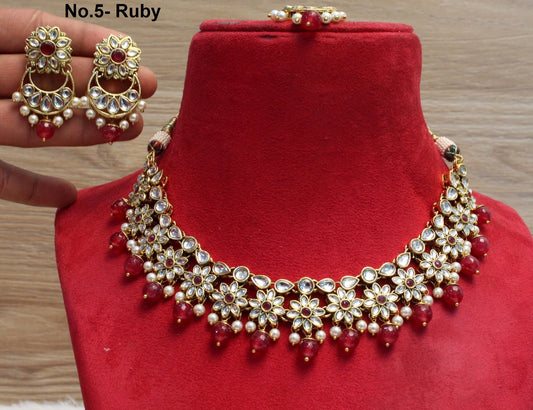 Indian Jewellery/Bridal Gold ruby  kundan necklace Set/ Indian Wedding Kundan Ethnic shinu jewellery