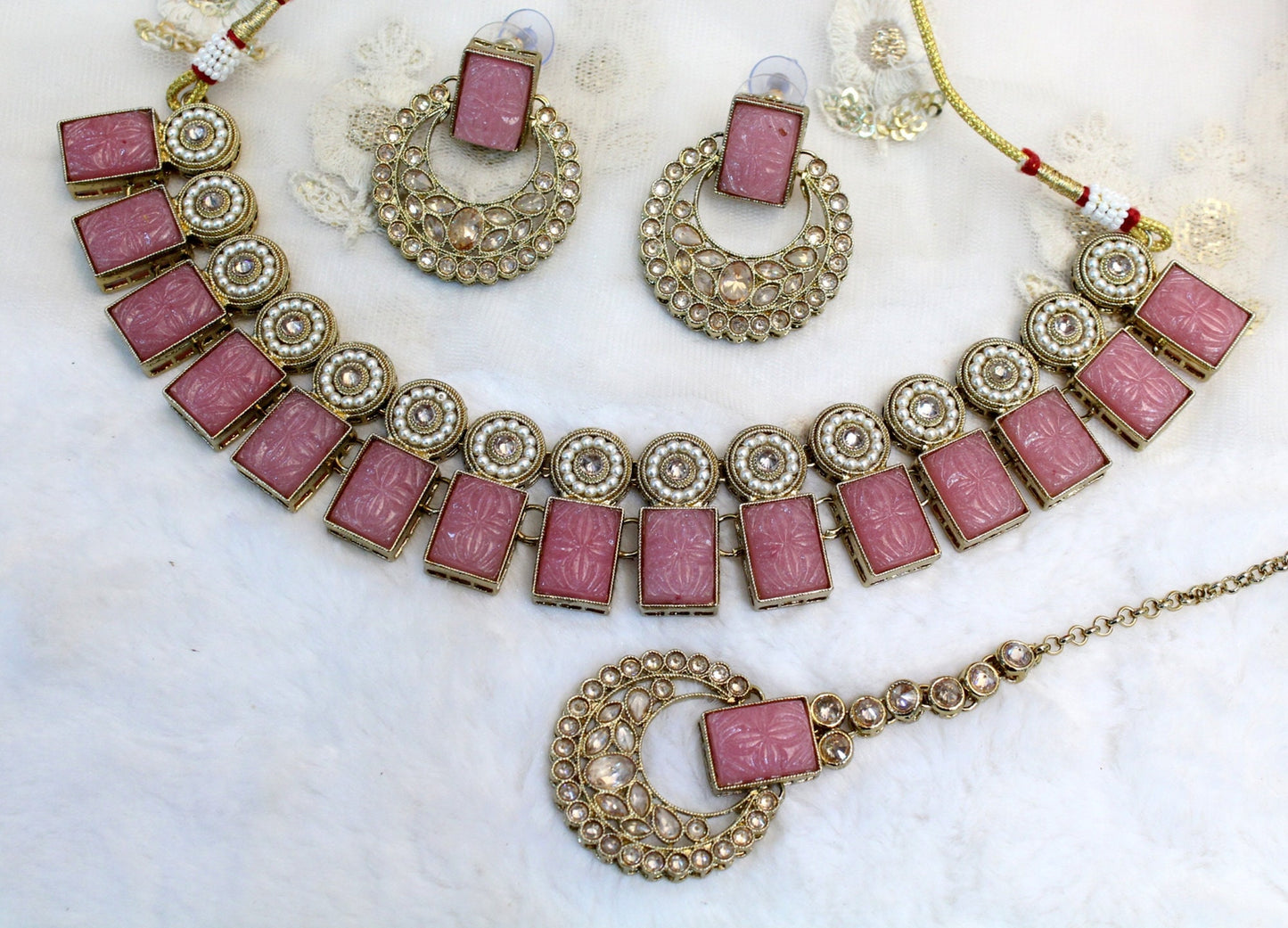 Indian Necklace  Jewellery Set/ Gold Pink, maroon green, grey Bridal Wedding Bollywood Necklace Set/Brides maid set/Delicate sets